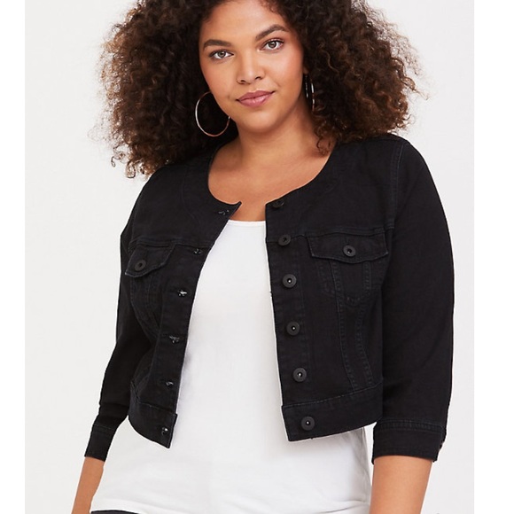torrid Jackets & Blazers - Torrid Black Denim Collarless Trucker Jacket sz 3